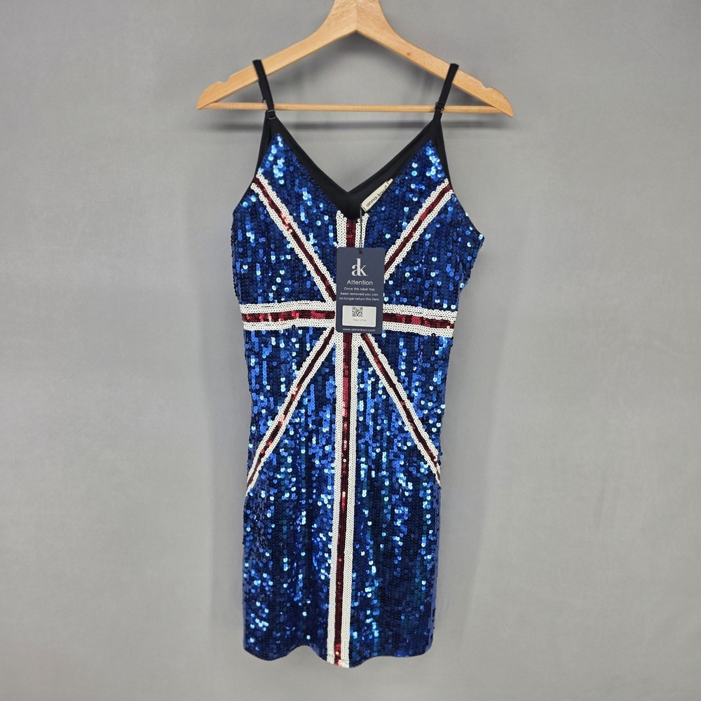 dk Blue Sequin Union-Jack Mini Dress